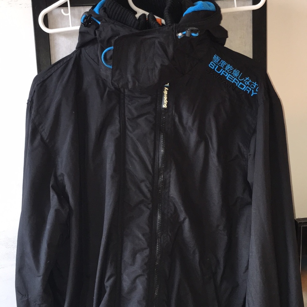 Superdry Black Jacket with Blue Accents